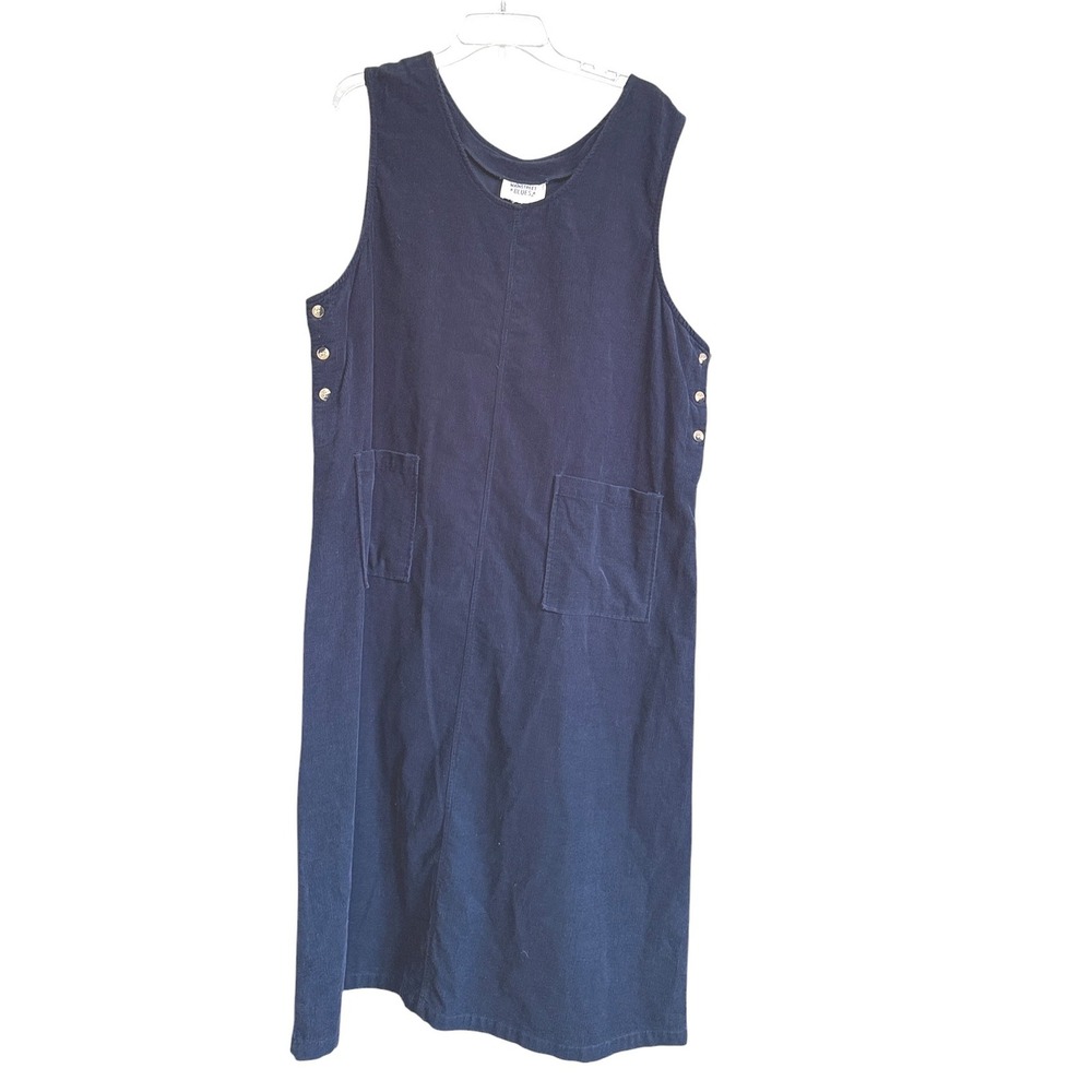 Mainstreet Blues Vintage Navy Blue Corduroy‎ Jumper Dress 1X Sleeveless Midi